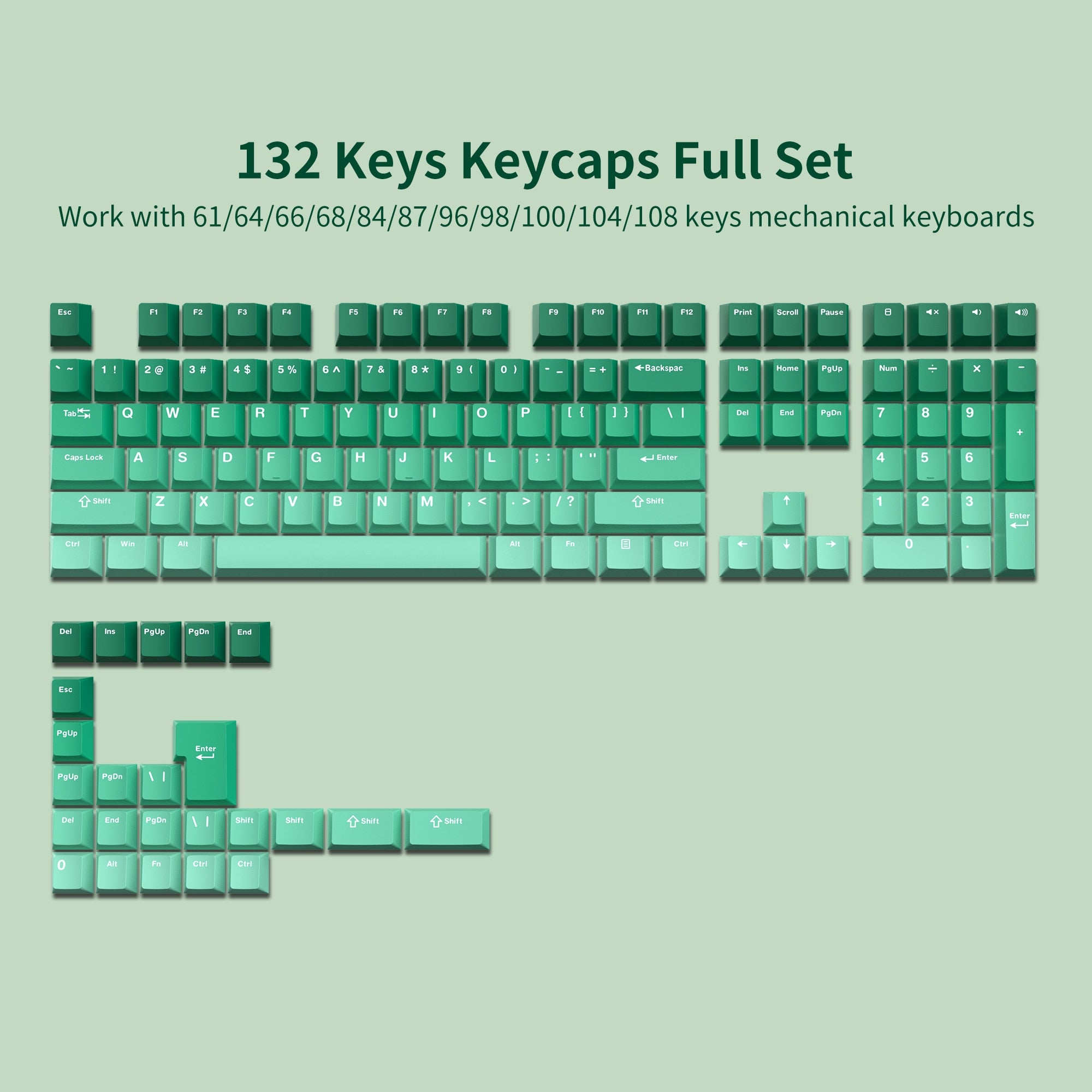 132 Keys Double Shot PBT Keycaps Keycaps Custom Keyboards UK 132 Gradient green