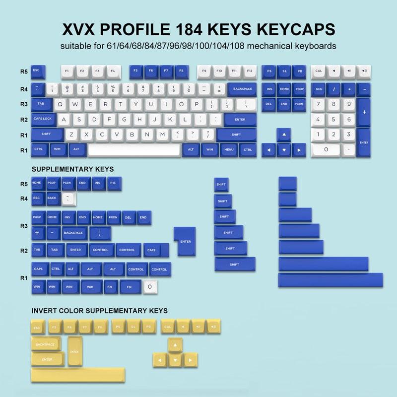 184/104 Key PBT Double-shot Keycaps (XVX Profile)  Custom Keyboards UK 184 Key Blue White  