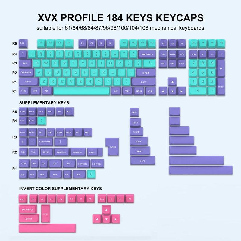 184/104 Key PBT Double-shot Keycaps (XVX Profile)  Custom Keyboards UK 184 Key Cyan Blue  
