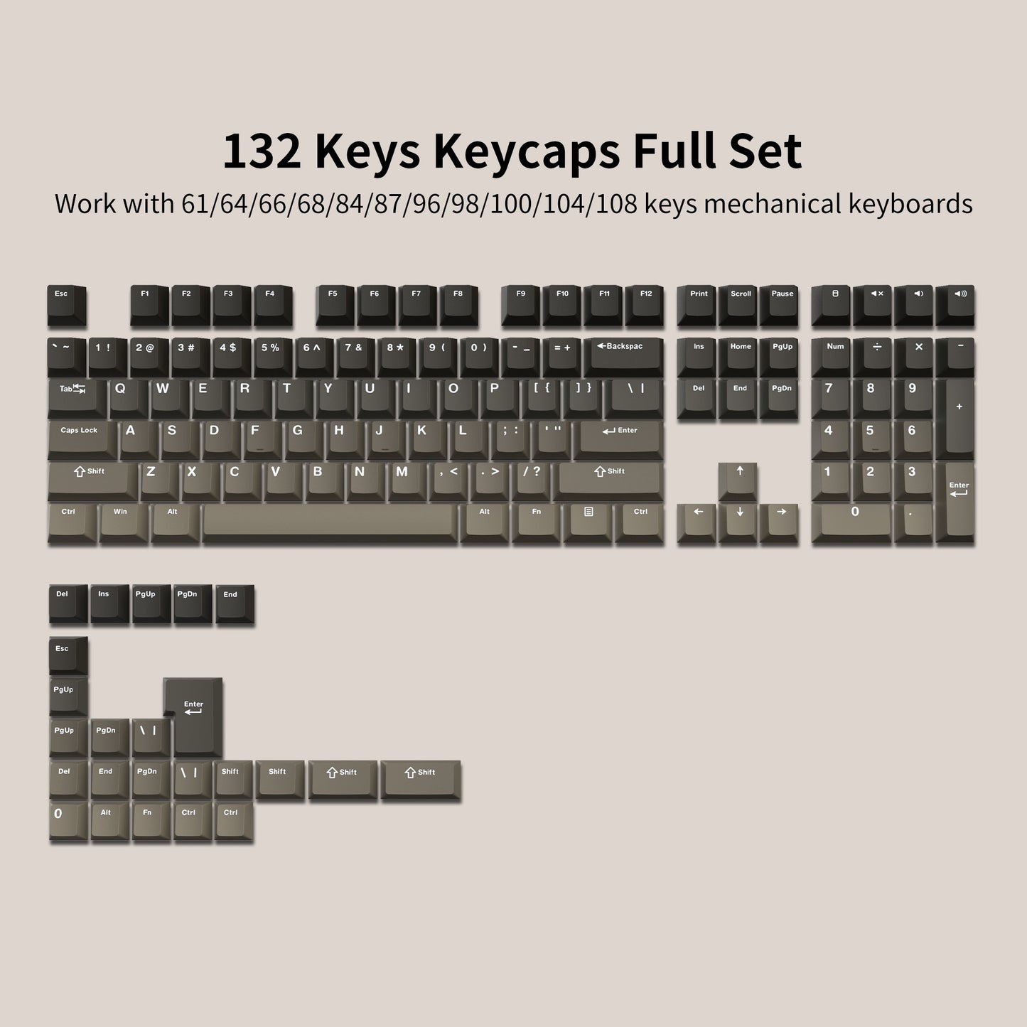 132 Keys Double Shot PBT Keycaps 0 Custom Keyboards UK 132 Gradient Grey  