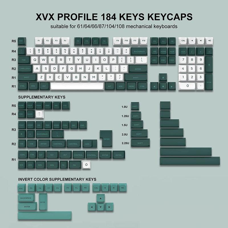 184/104 Key PBT Double-shot Keycaps (XVX Profile)  Custom Keyboards UK 184 Key White Green  