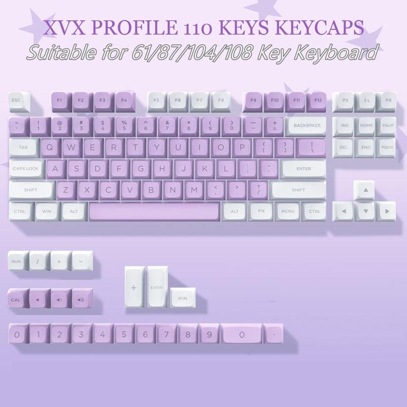184/104 Key PBT Double-shot Keycaps (XVX Profile)  Custom Keyboards UK 110 Keys Purple White  
