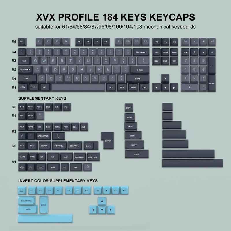 184/104 Key PBT Double-shot Keycaps (XVX Profile)  Custom Keyboards UK 184 Key Grey Cyan  